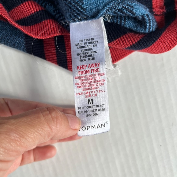 TOPMAN Sz M Blue Check Tipping Sweater Knit Shirt Stretch Short Sleeve Pullover - Picture 3 of 7